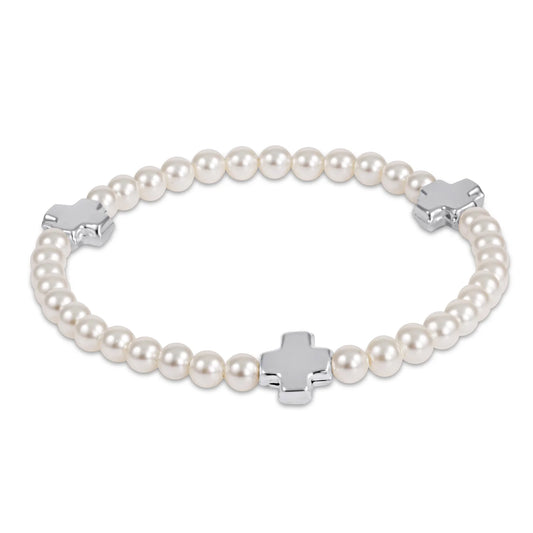 SIGNATURE CROSS SMALL PEARL PATTERN 4MM BEAD BRACELET - STERLING