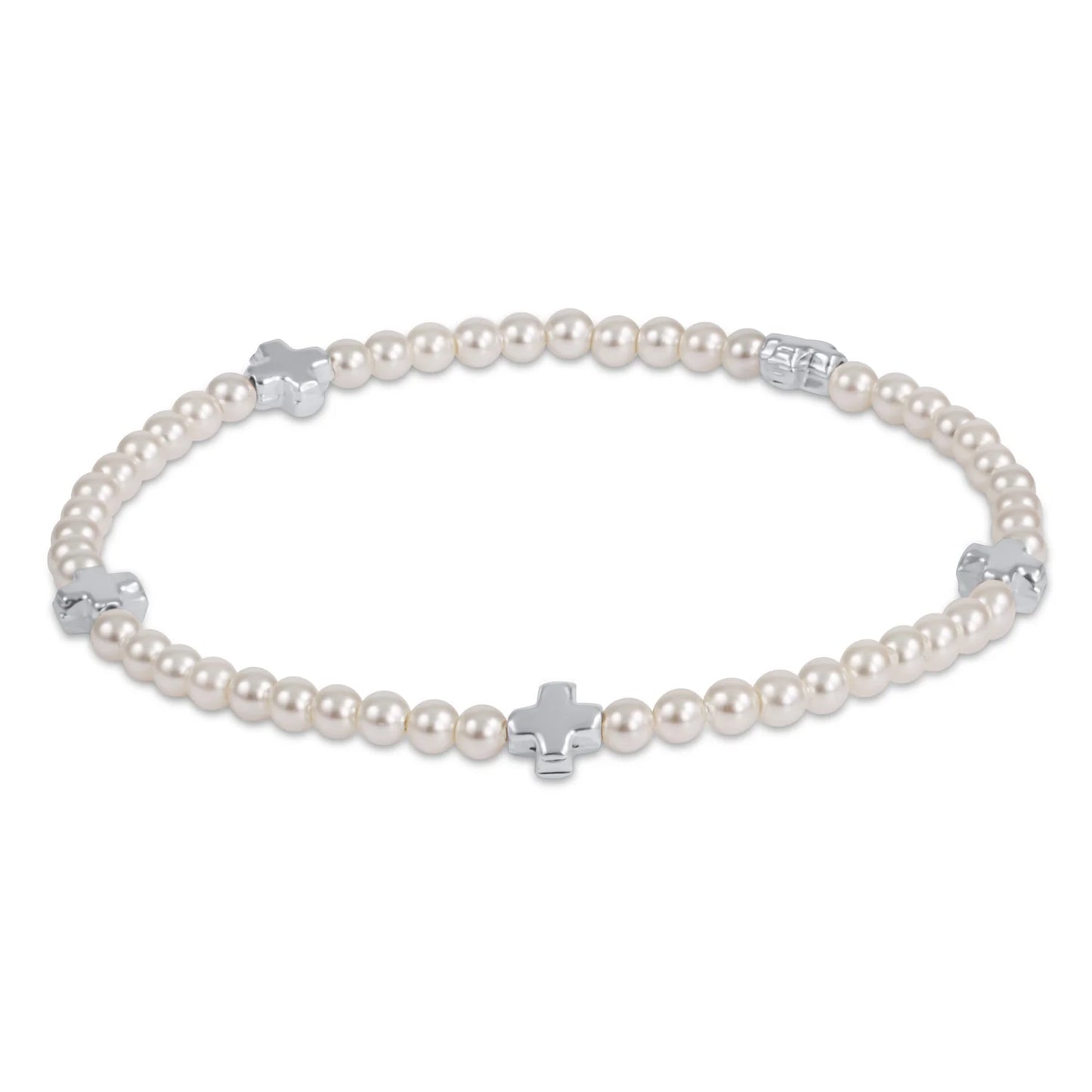 SIGNATURE CROSS SMALL PEARL PATTERN 3MM BEAD BRACELET - STERLING