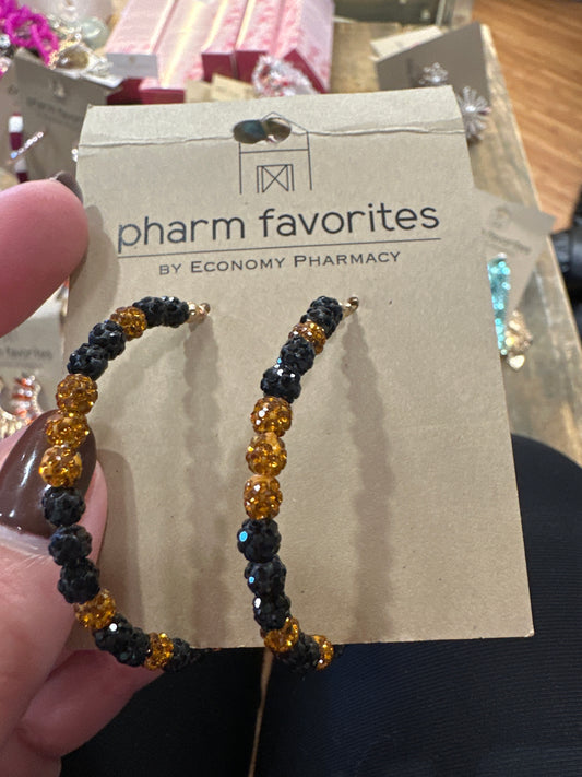 BLACK AND ORANGE CRYSTAL BEAD EARRINGS