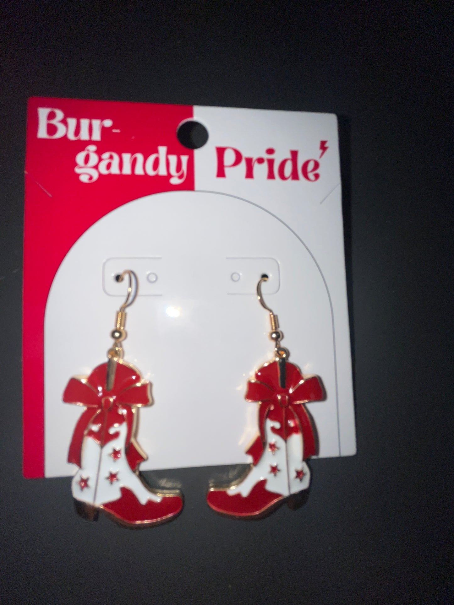 GAME DAY COWBOY BOOTS EARRING - BURGANDY/WHITE