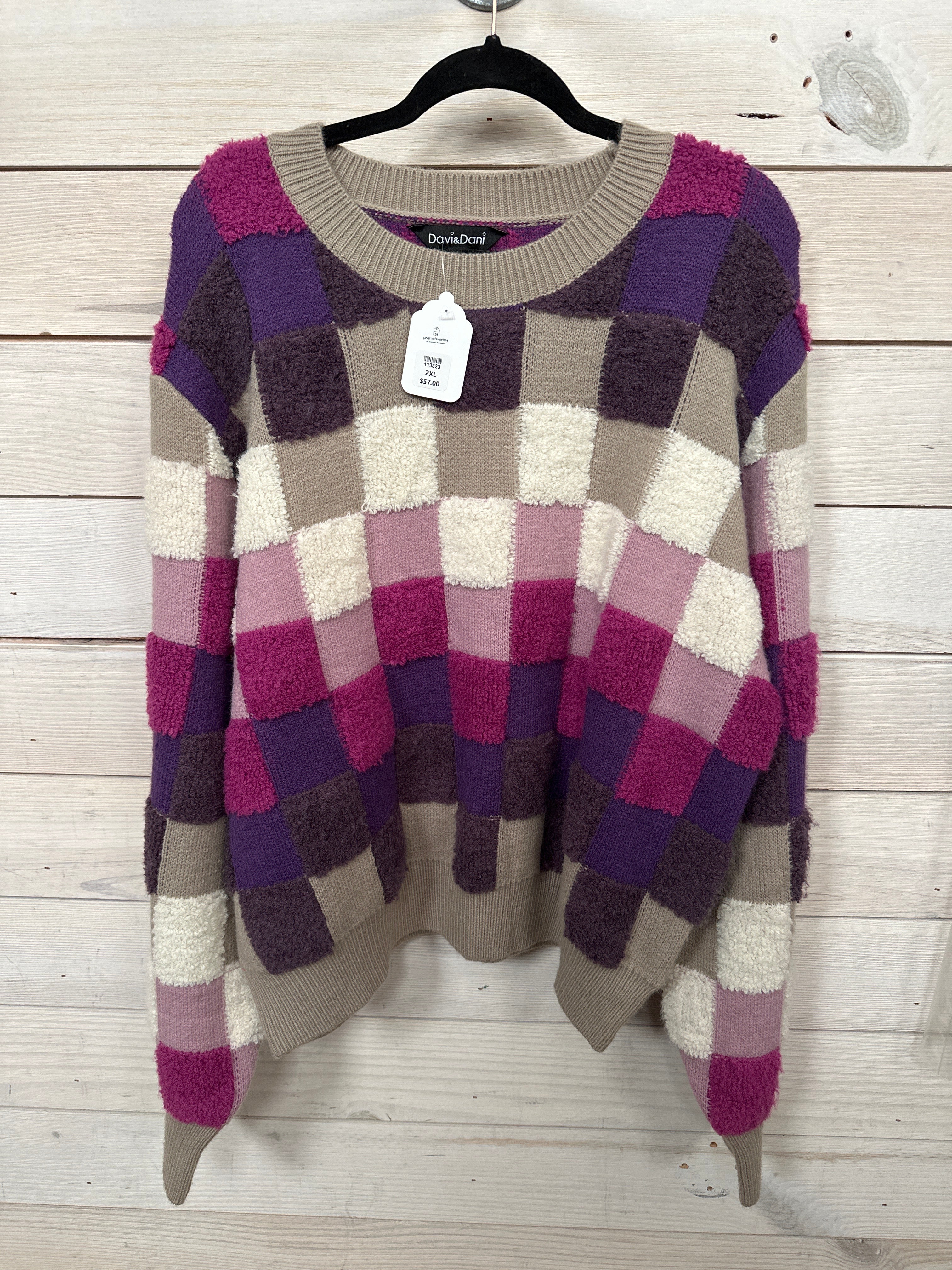 CHECKERED SWEATER - PURPLE/GREY/WHITE