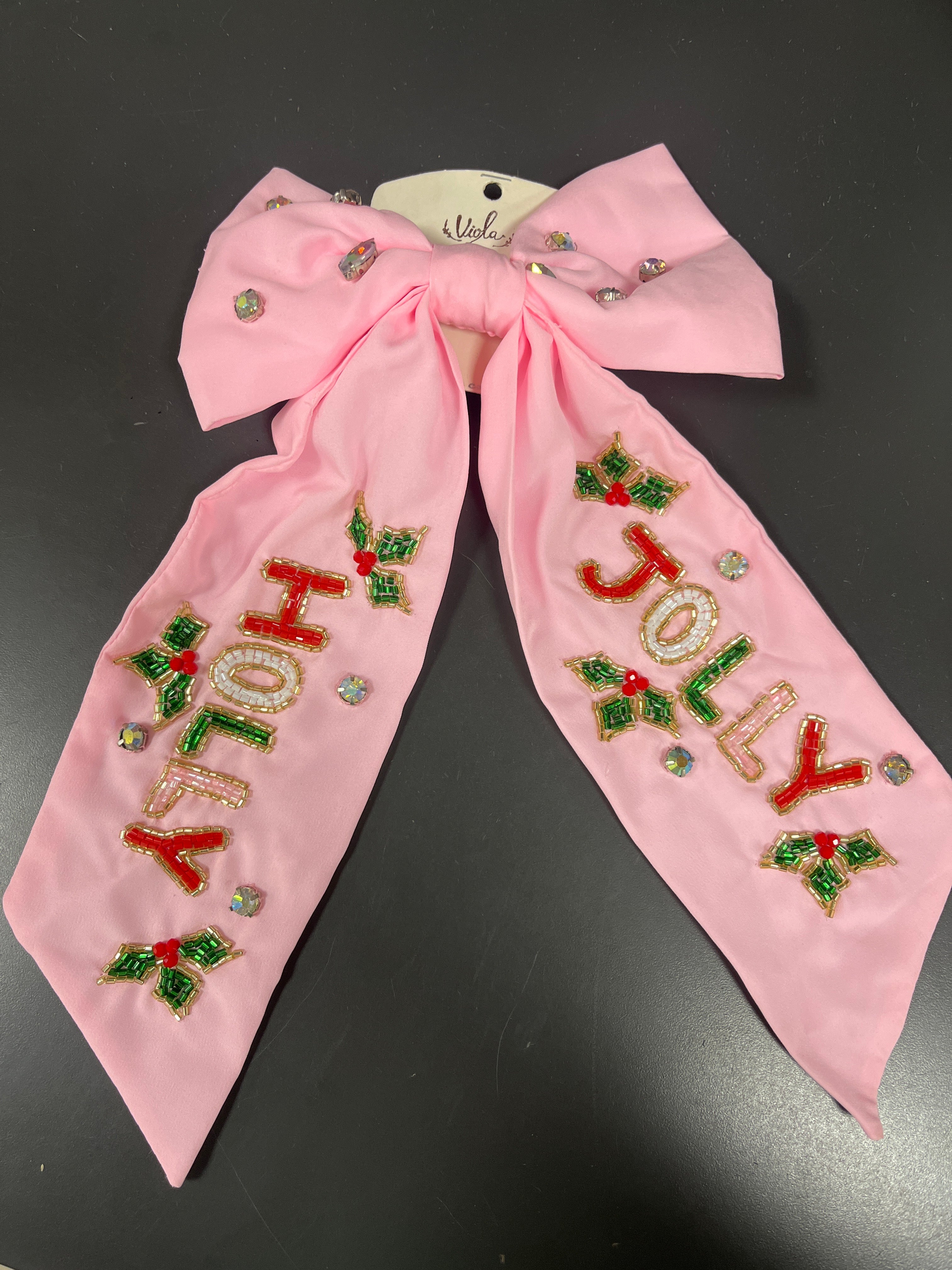 HOLLY JOLLY  HAIR BOW - PINK