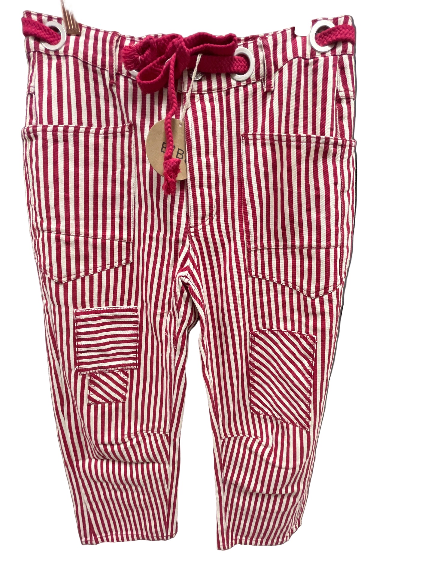 RED STRIPED TWILL BARREL PANTS