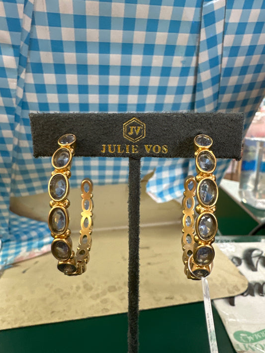 SAVOY STATEMENT HOOP & CHARM EARRING GLD IRR CHL BLUE