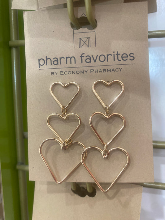 OPEN GOLD TRIPLE DROP HEART EARRINGS