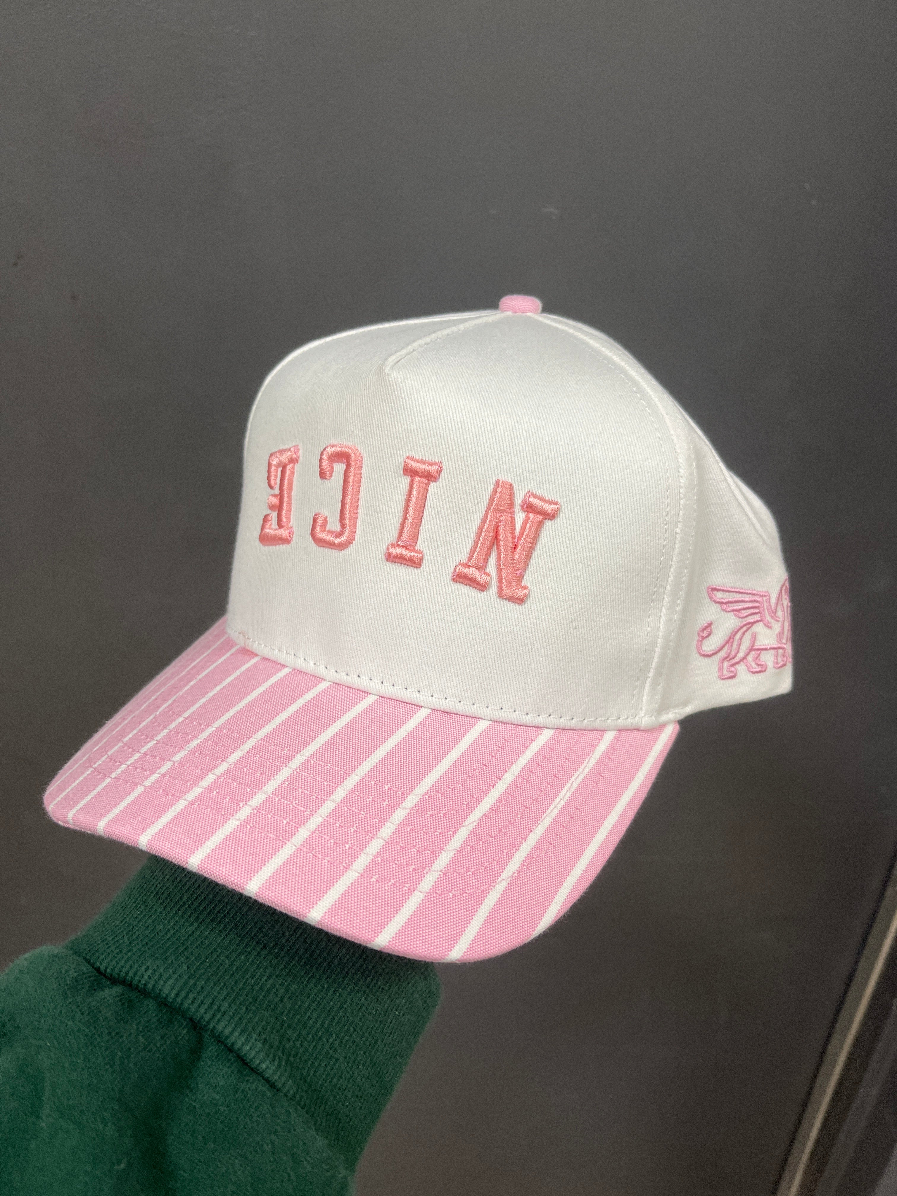PINK STRIPED HAT - NICE BACKWARDS AND UPSIDE DOWN