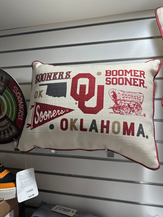 OKLAHOMA COLLEGIATE CLUSTER PILLOW W/PIPING & BACK