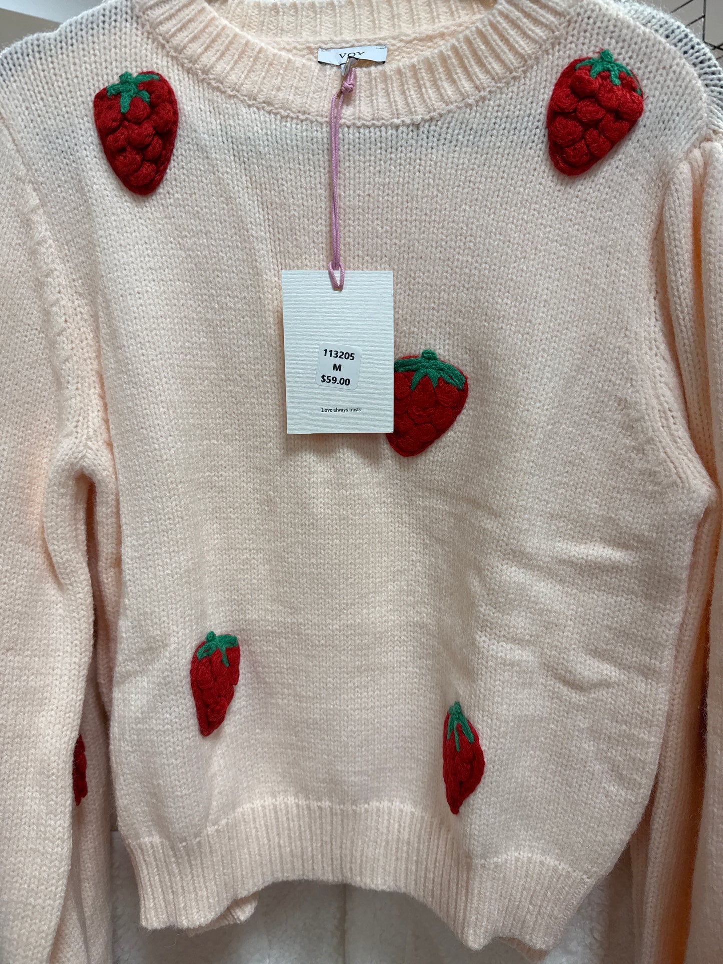 PINK SWEATER W/3D STRAWBERRIES - L