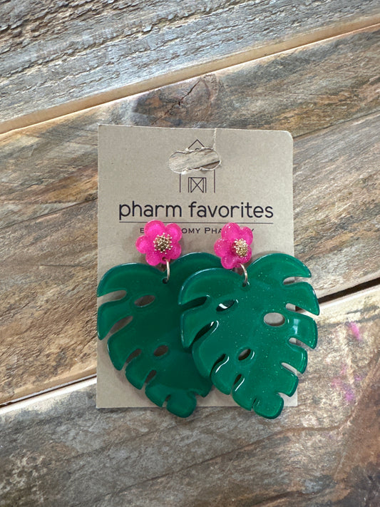 ILARIA RESIN PALM EARRINGS - GREEN