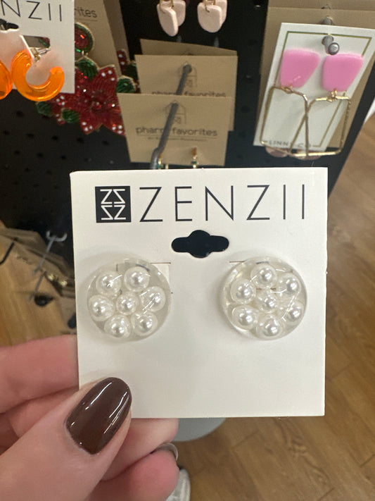 CLEAR LUCITE PEARL STUD EARRINGS - PEARL