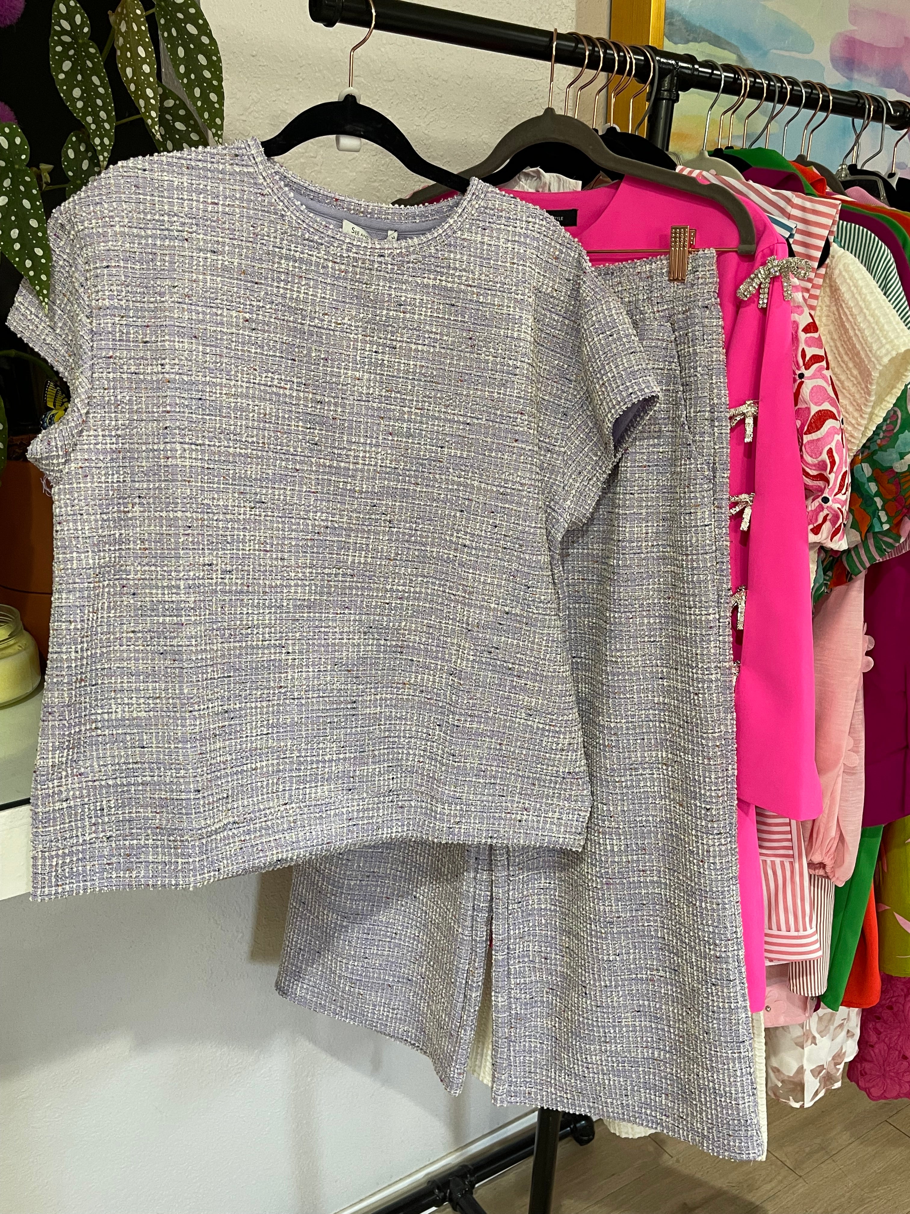 Lavender Textured Pants Set