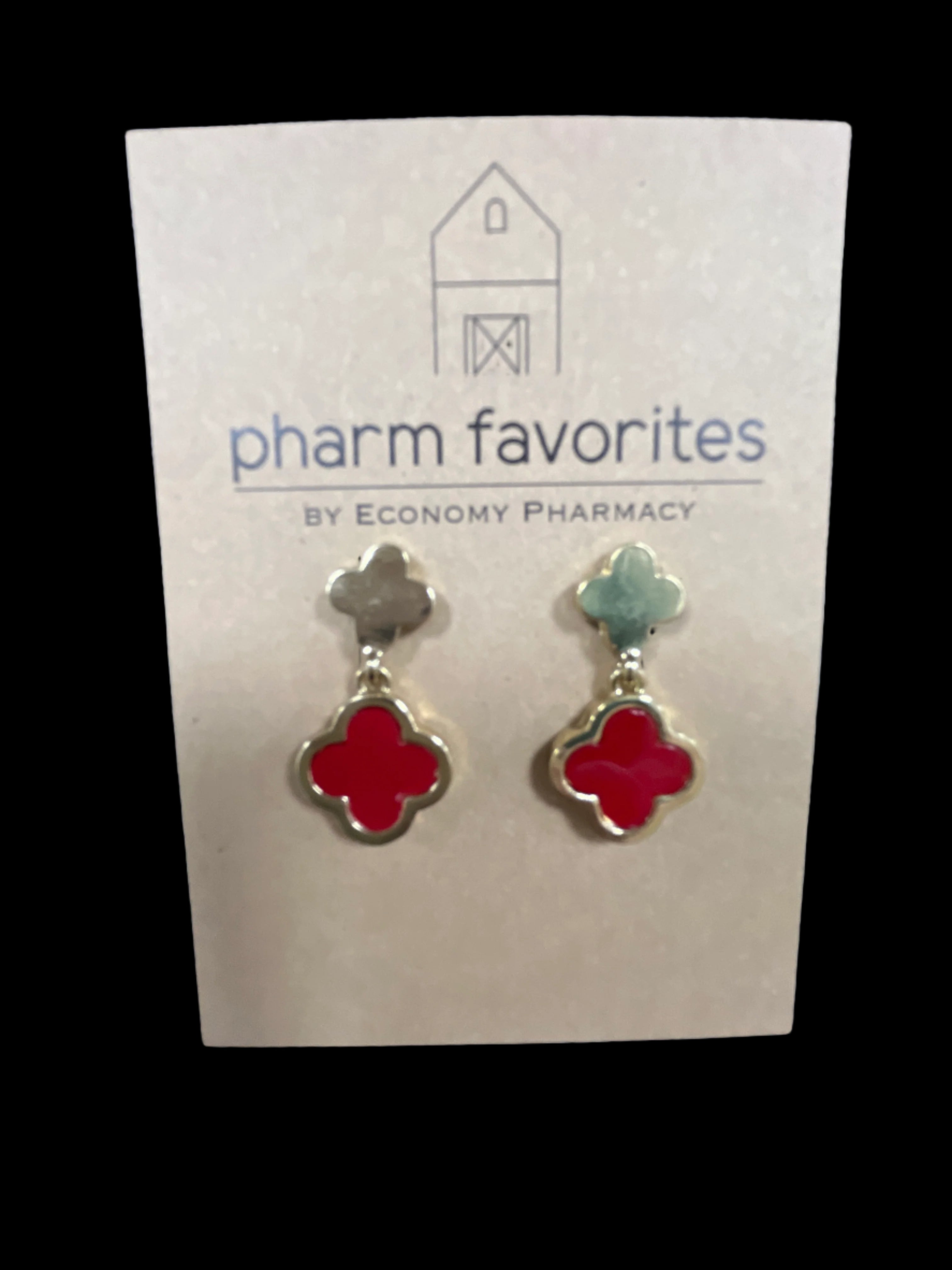 GOLD & RED DOUBLE CLOVER DANGLE EARRINGS