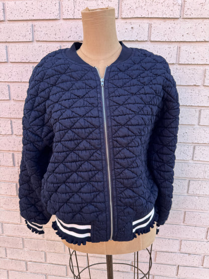 Navy Blue Quilted Bomber Jacket