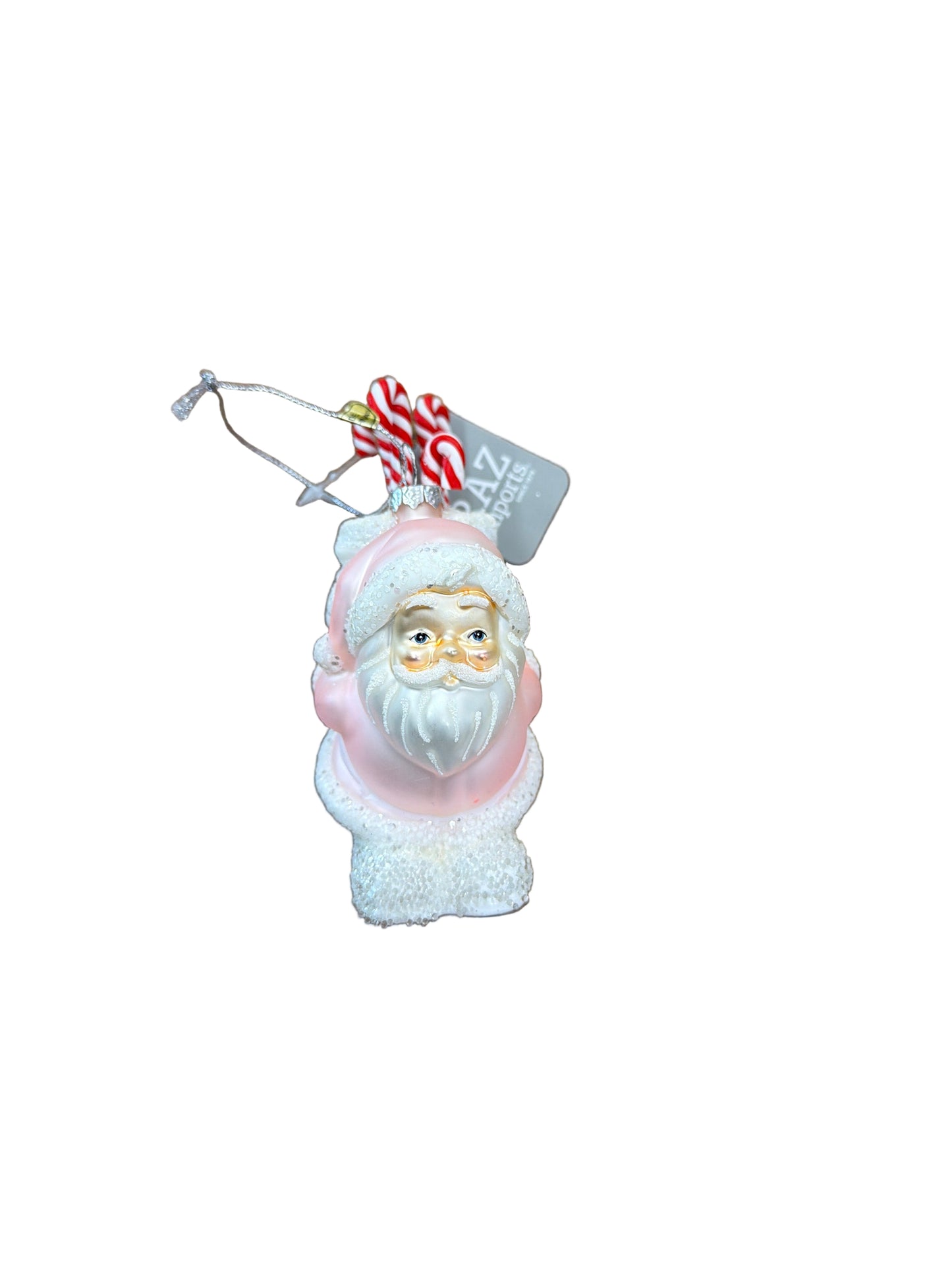 RAZ ORNAMENT-PINK SANTA WITH BAG OF CANDY CANES