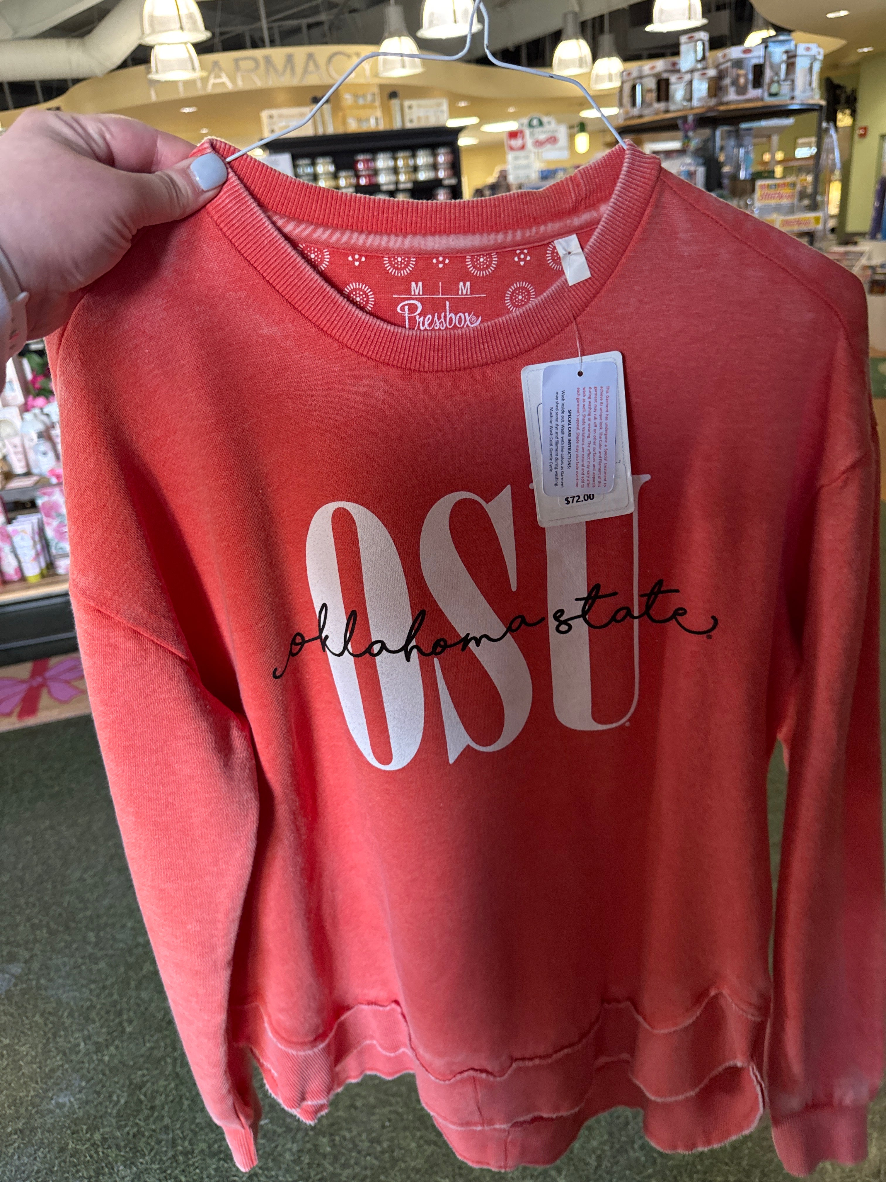 ORANGE OKLAHOMA STATE ROUND BOTTOM CREW NECK