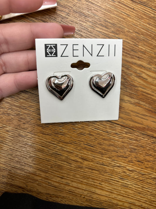 PUFFED HEART STUD EARRINGS- SILVER