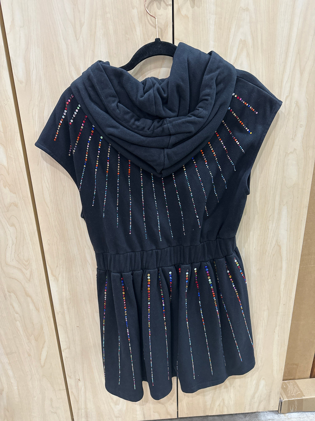 Multicolor Rhinestoned Synched Dress W/Hood