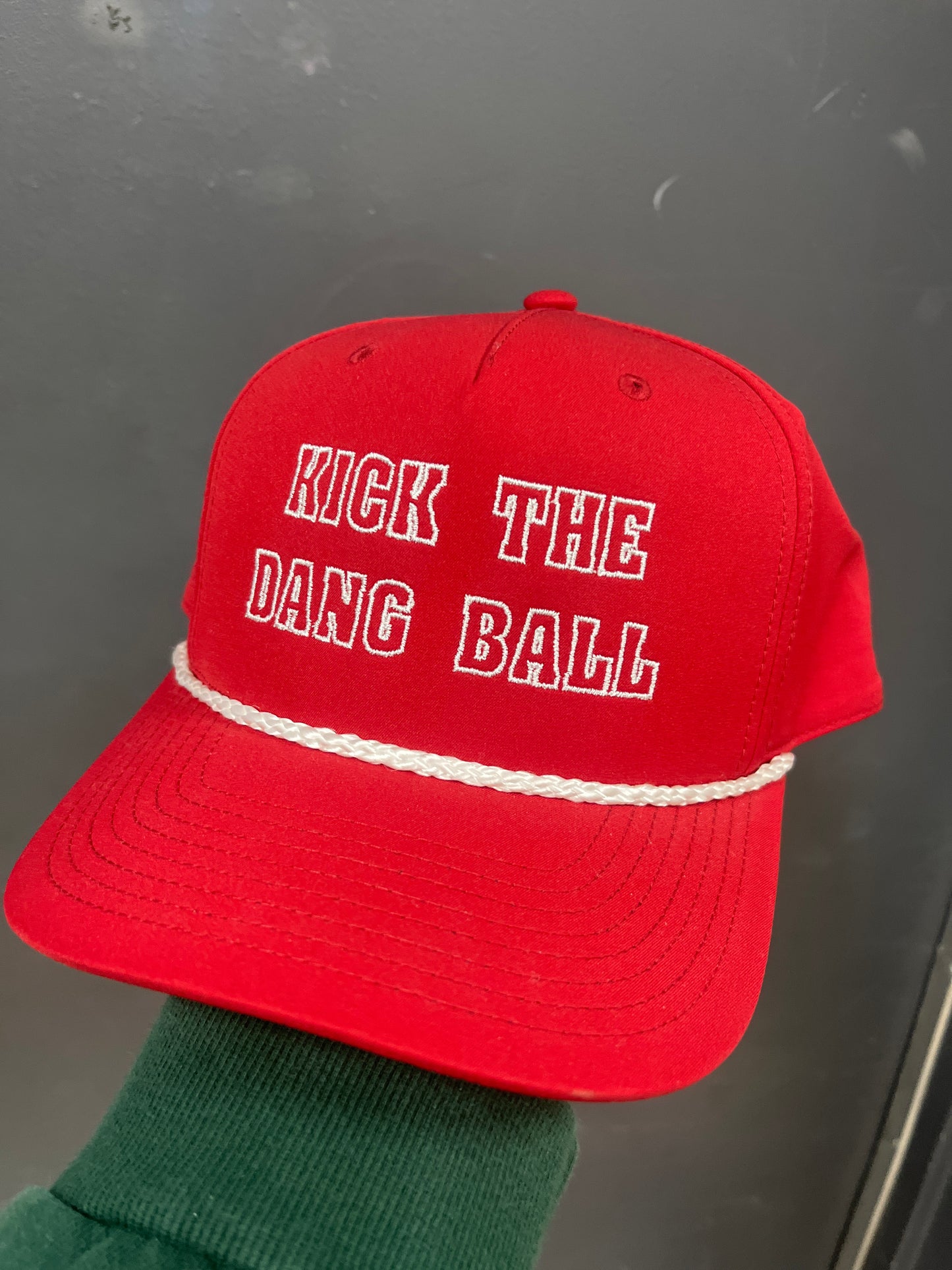 RED WITH WHITE ROPE HAT - KICK THE DANG BALL