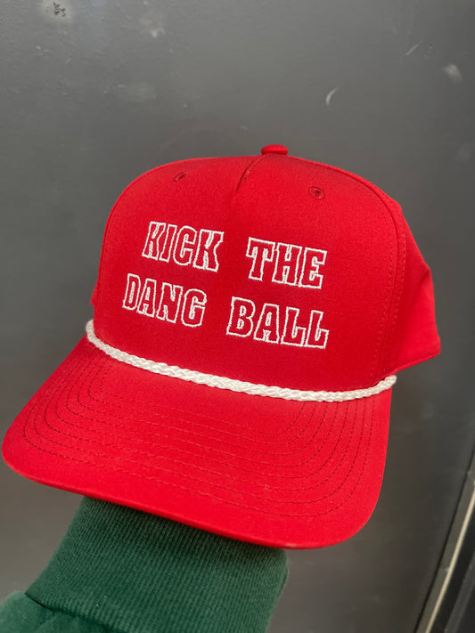 RED WITH WHITE ROPE HAT - KICK THE DANG BALL