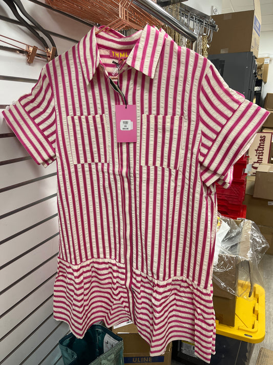 PINK SHORT SLEEVE STRIPED DRESS