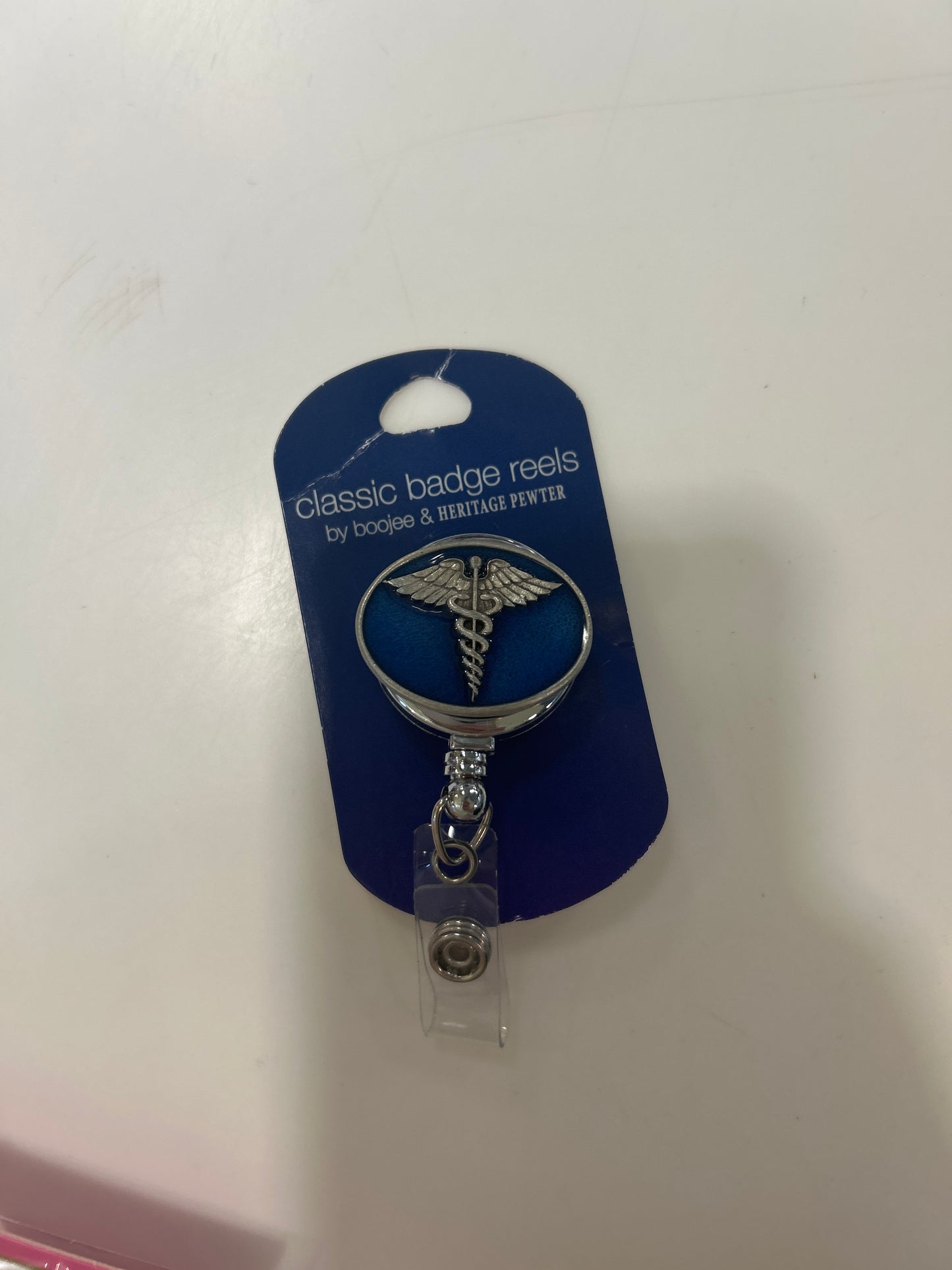 BADGE REEL - SMALL BLUE CADUCEUS