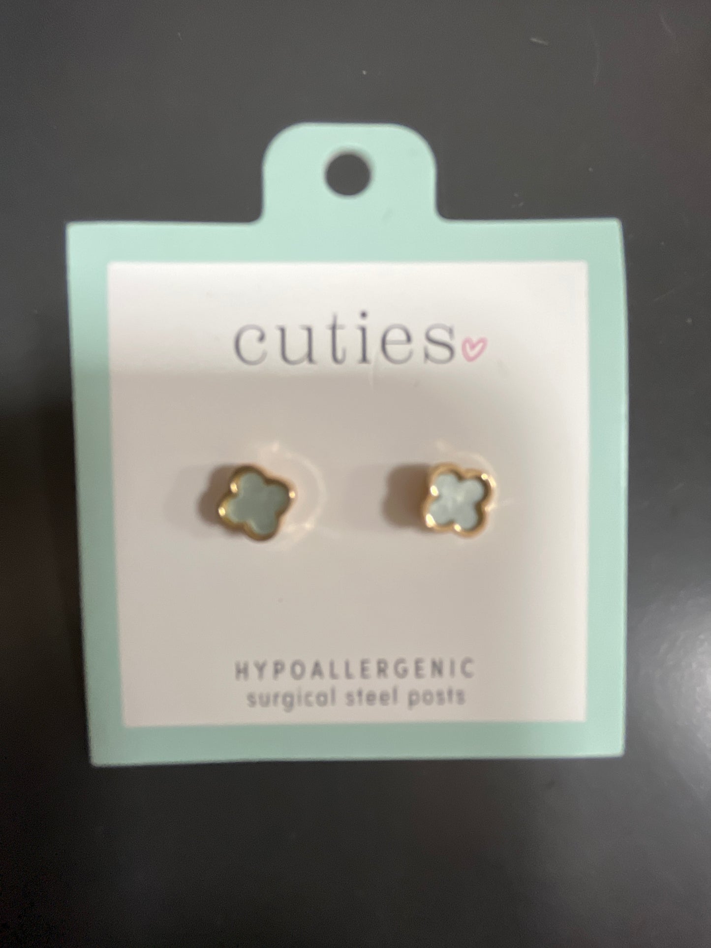 AQUA CLOVER INLAY W/GOLD EARRINGS