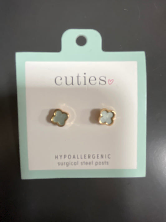 AQUA CLOVER INLAY W/GOLD EARRINGS