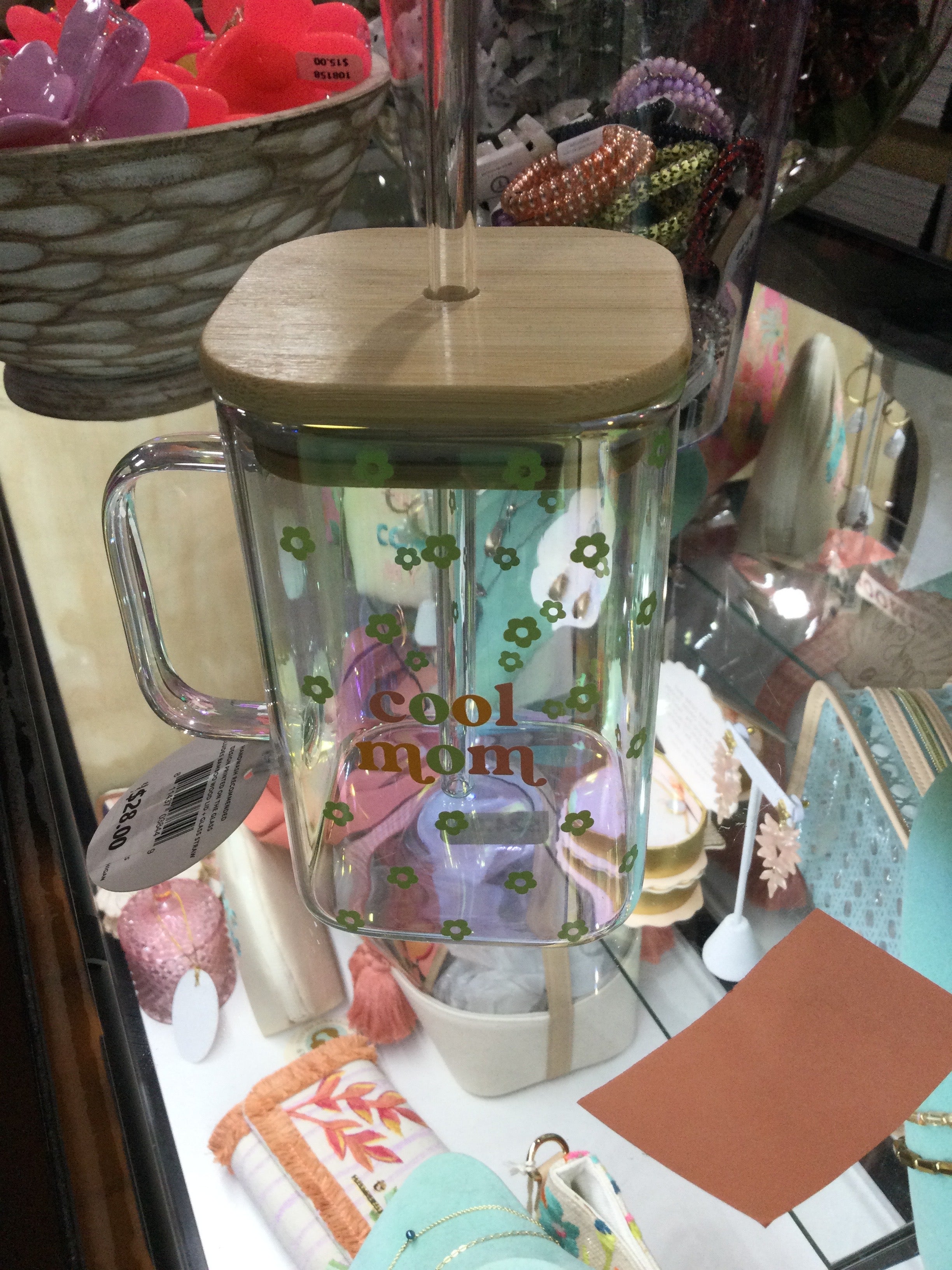 20 OZ SQUARE GLASS CUP - COOL MOM CLUB