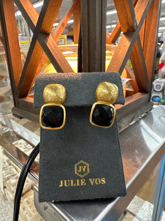 CATALINA EARRING GOLD FACETED OBSIDIAN BLACK