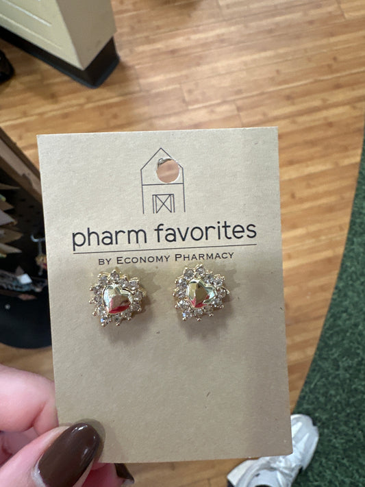 GOLD CRYSTAL HEART STUDS