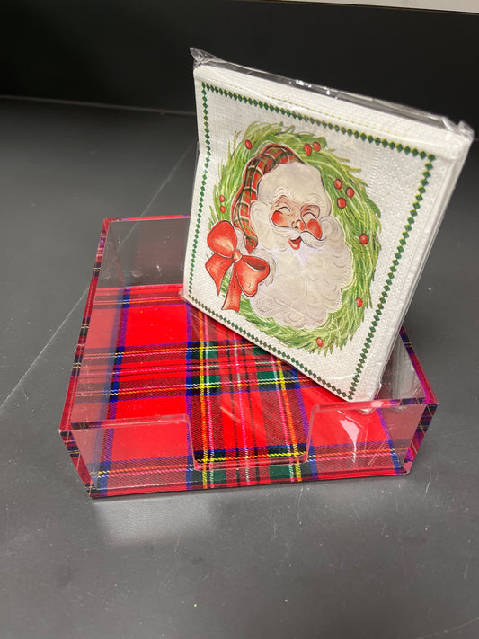 Acrylic Tartan Napkin Holder & Santa Napkins