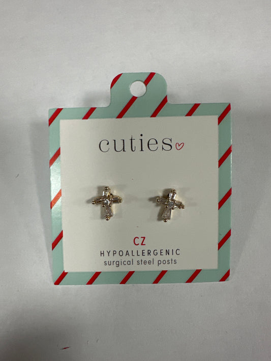 DELICATE CZ CROSSES GOLD EARRINGS