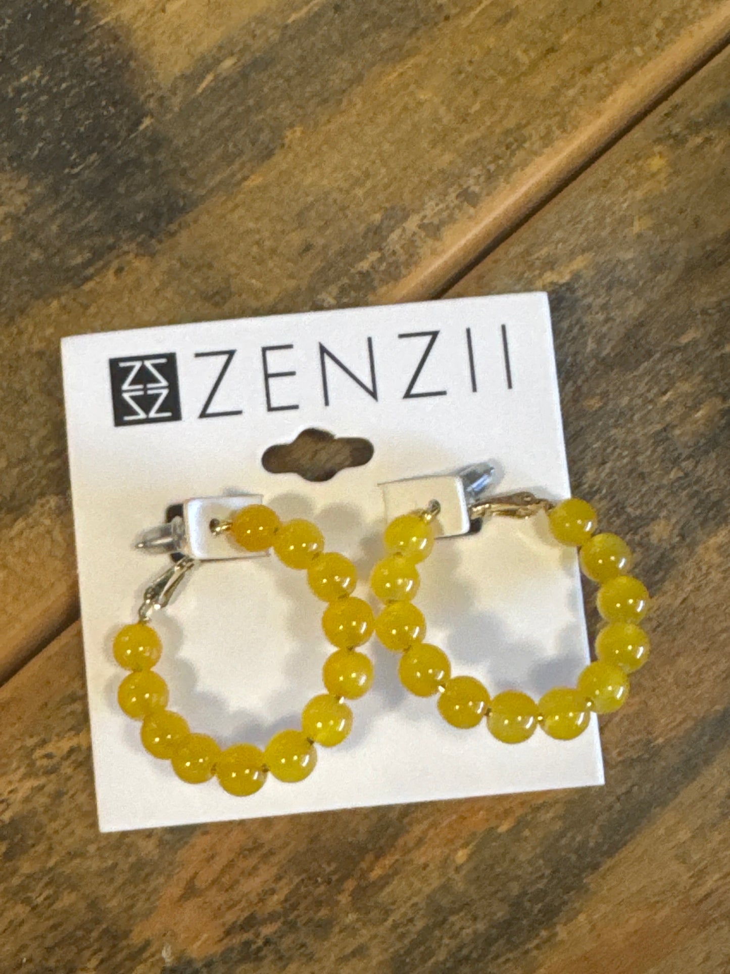SMALL GLASS BEAD HOOP EARRINGS - YELLOW