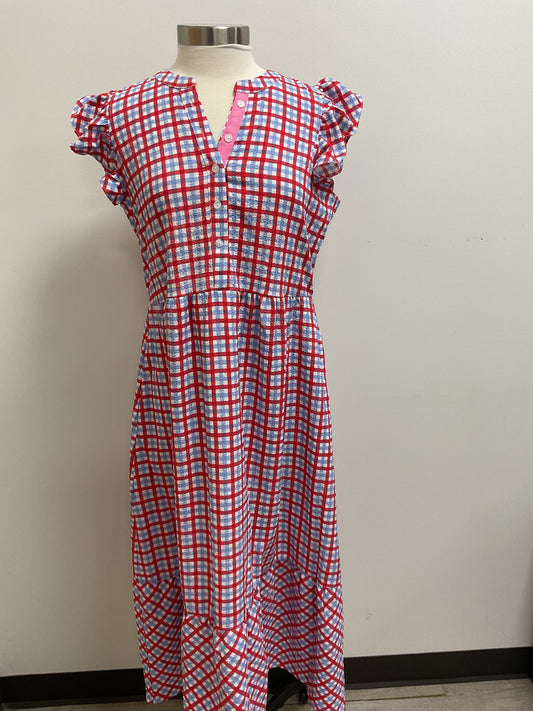 RILEY GINGHAM RED/BLUE MIDI DRESS