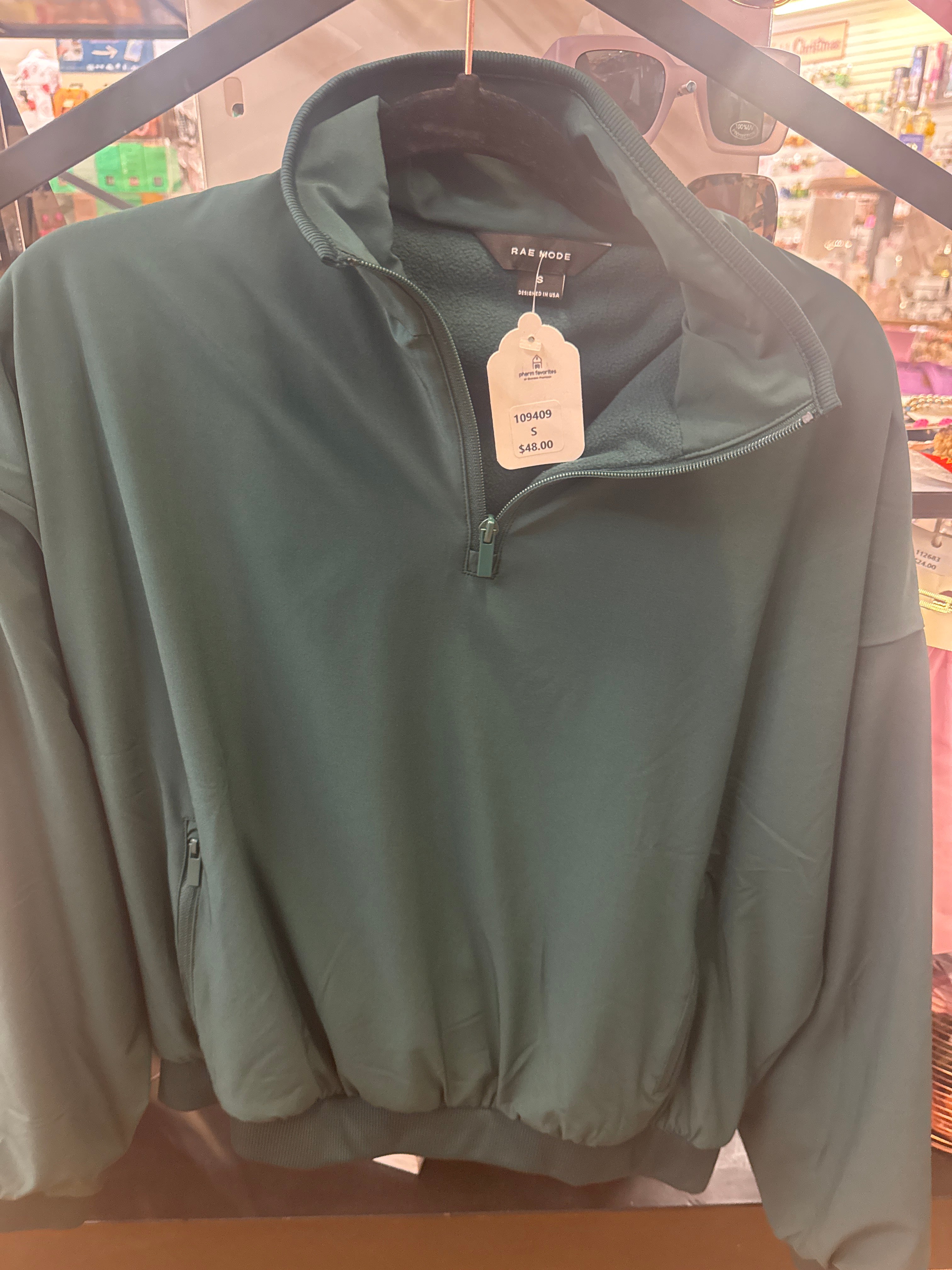 HEAVY FLEECE LINED QRTR ZIP PULLOVER - GREEN