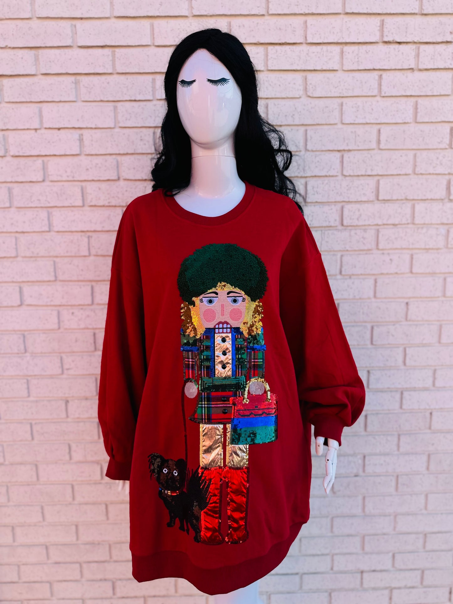 Dark Red Blonde Haired Lady Nutcracker Sweatshirt Dress