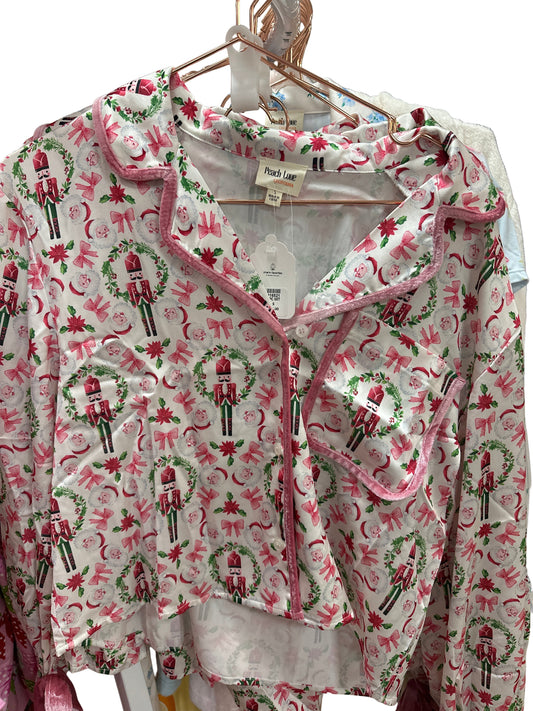 PINK TOY SOLDIER & BOW CHRISTMAS PRINTED SATIN VELVET TIE