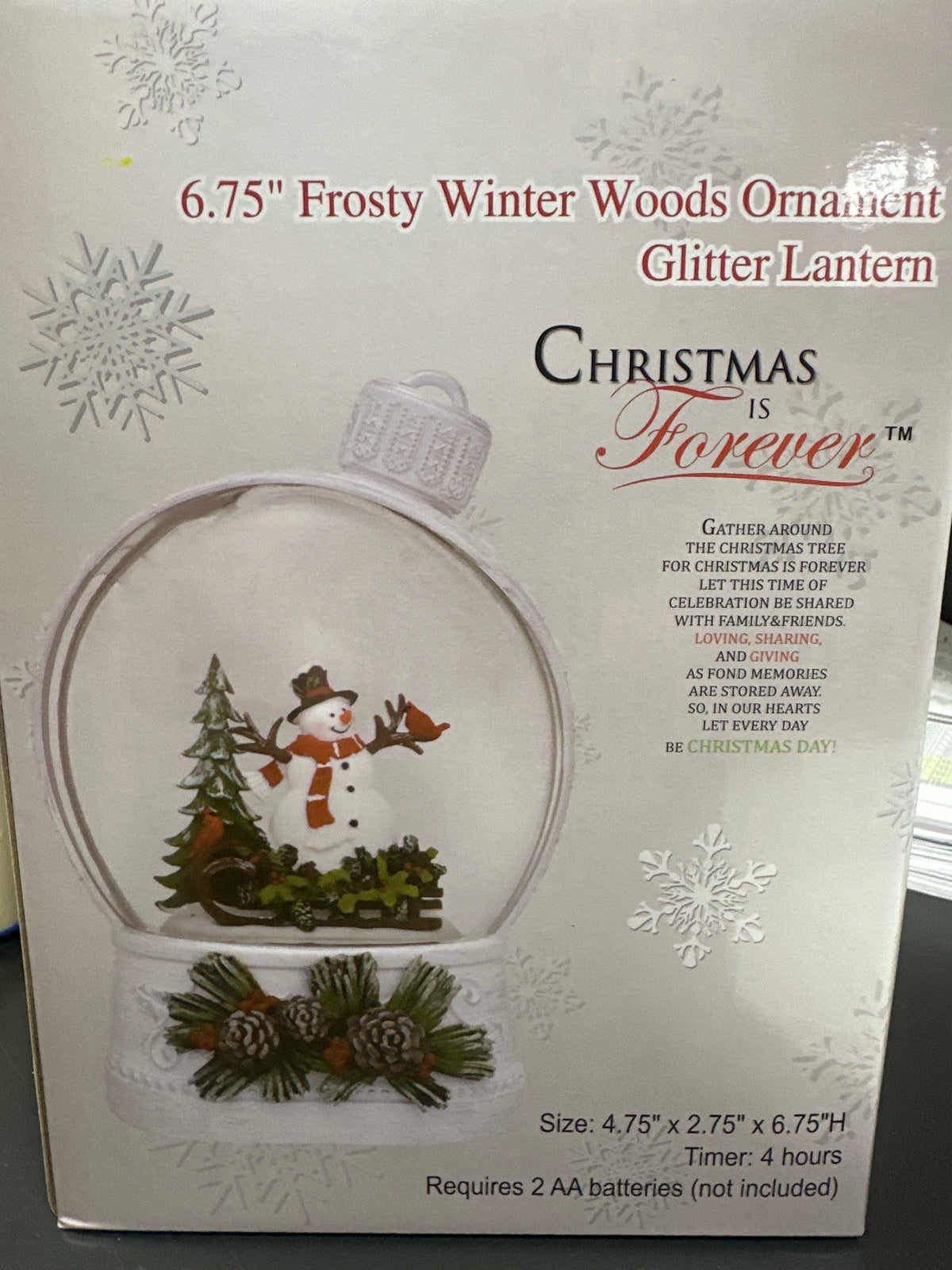6.75" FROSTY WINTER WOODS ORNAMENT GLITTER LANTERN