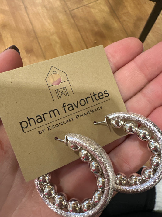 SILVER HOOP W/SILVER BEADED ACCENT EARRINGS