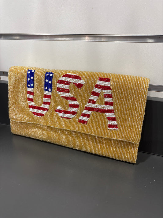 USA Gold Beaded Clutch-Gold