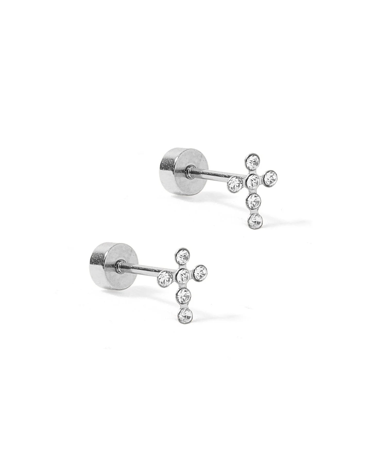 SCREWBACK STUDS - CLARA CROSS SILVER