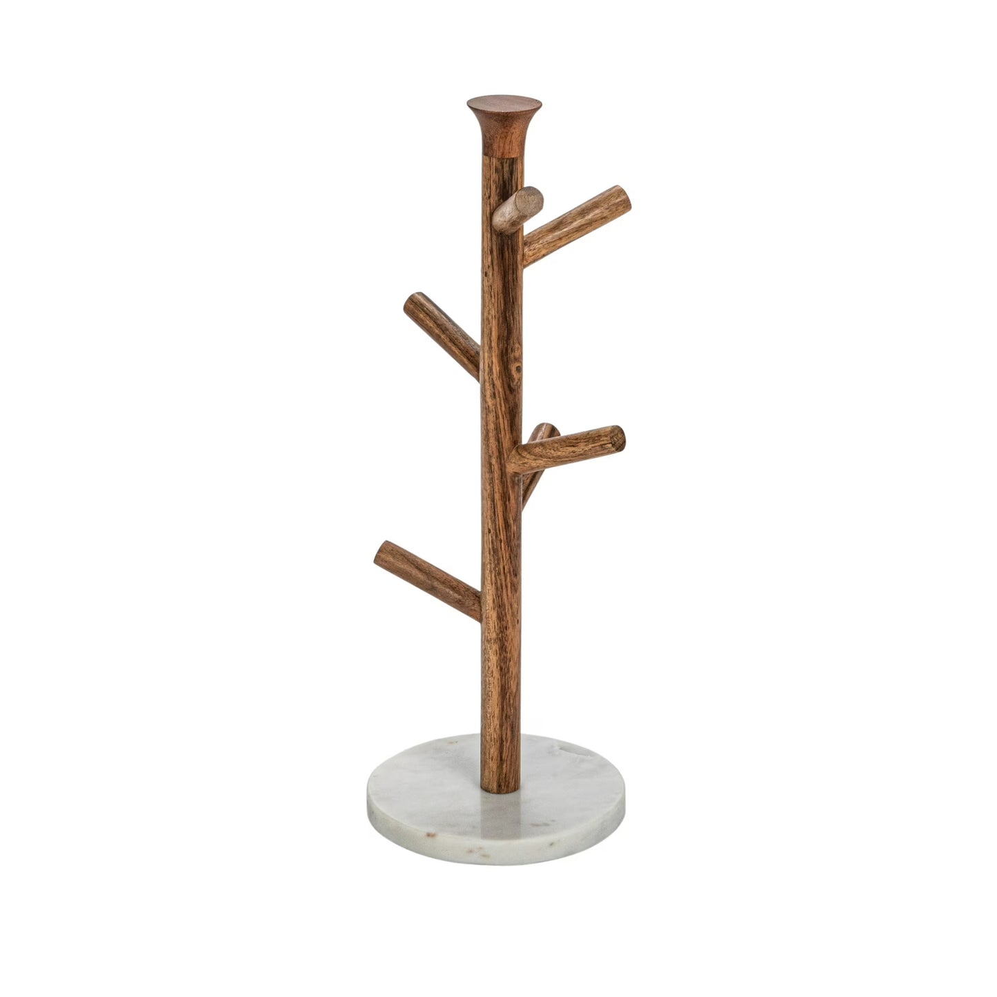 MANGO WOOD & MARBLE MUG RACK, NATURAL & WHITE