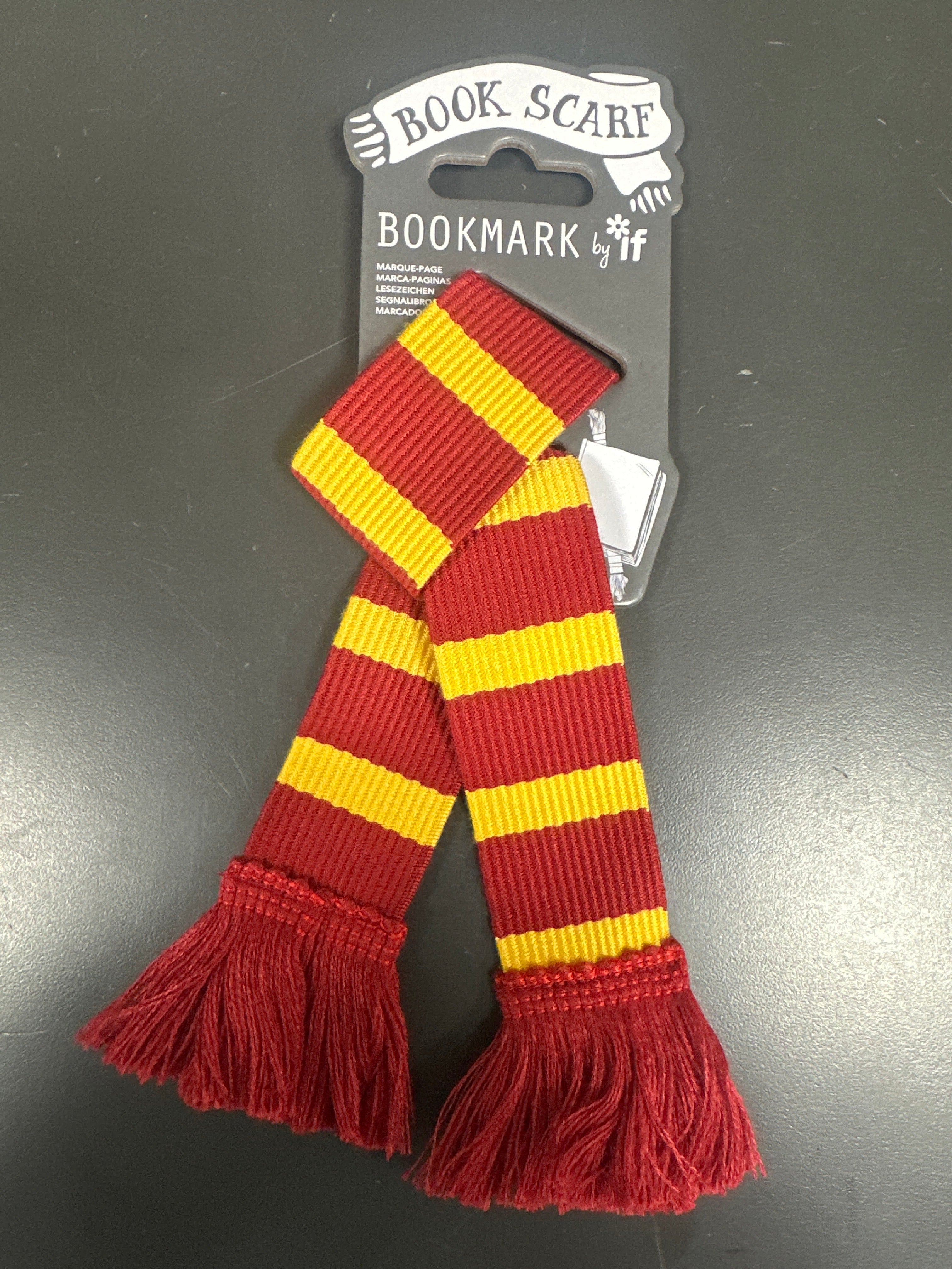 BOOK SCARF BOOKMARK - BURGUNDY & YELLOW