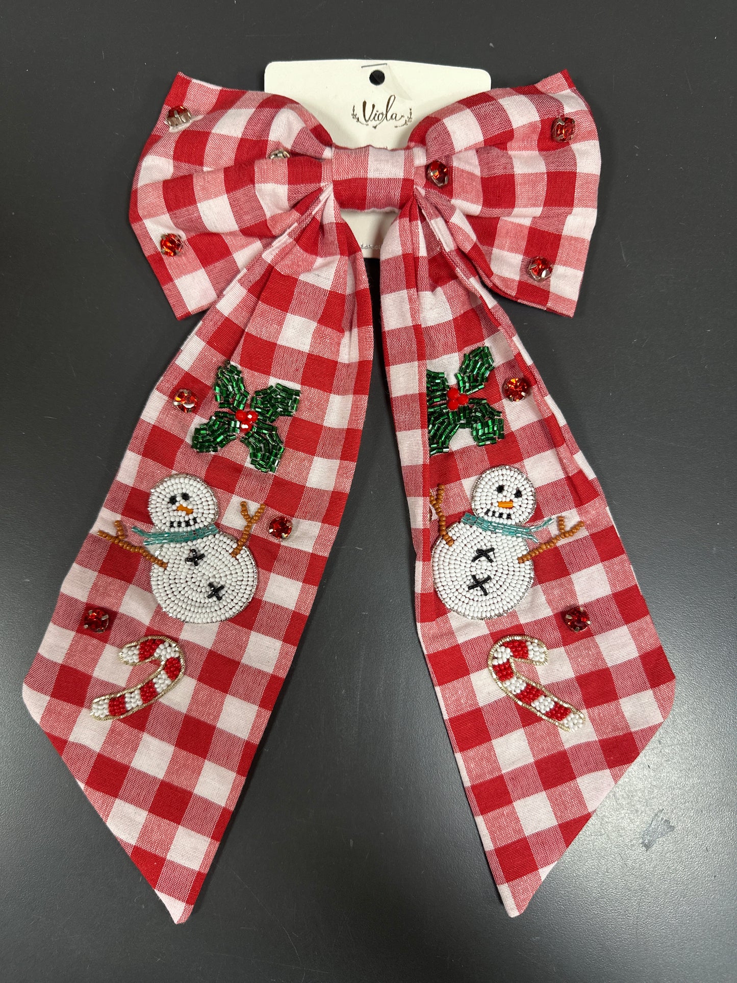 CHECKER SNOWMAN BOW - RED