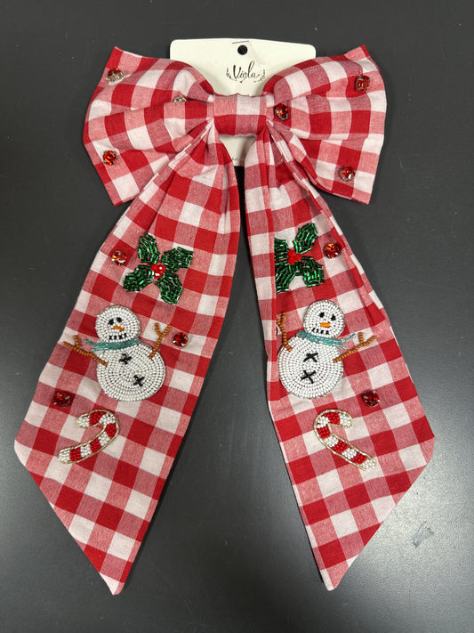 CHECKER SNOWMAN BOW - RED