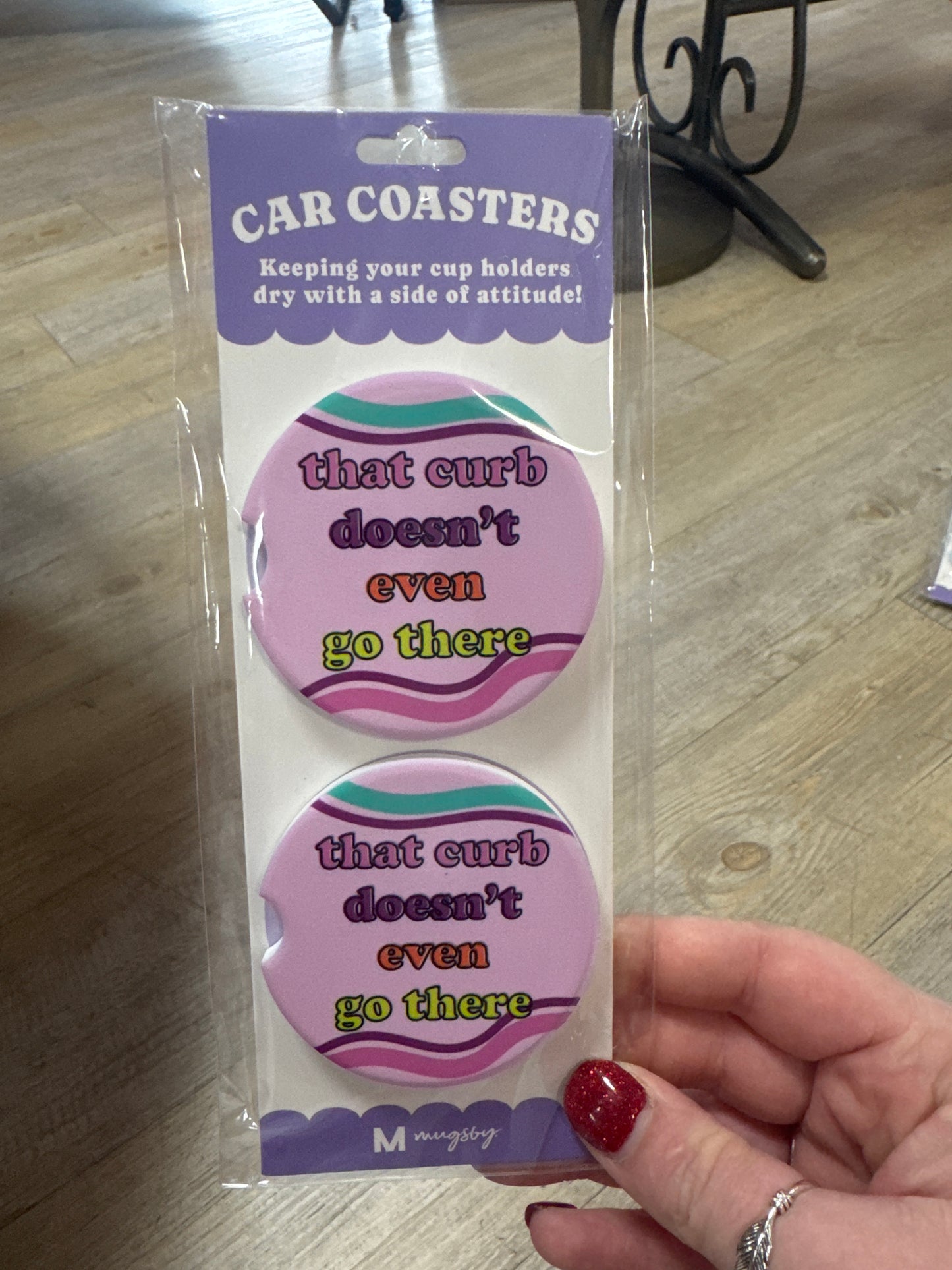 CAR COASTERS - 2PC - THAT CURB DOESN'T EVEN GO THERE