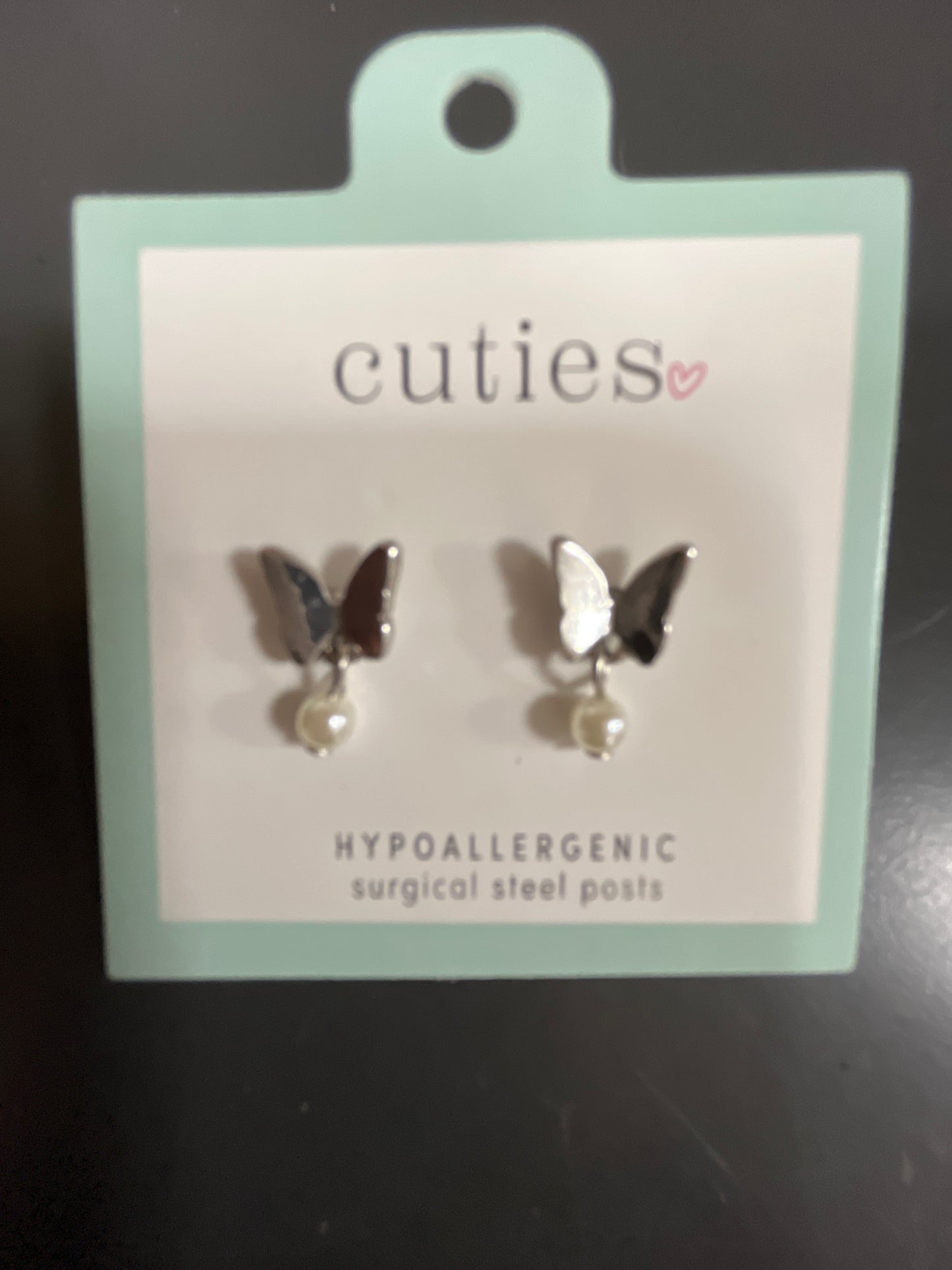 SILVER BUTTERFLIES W/PEARLS EARRINGS