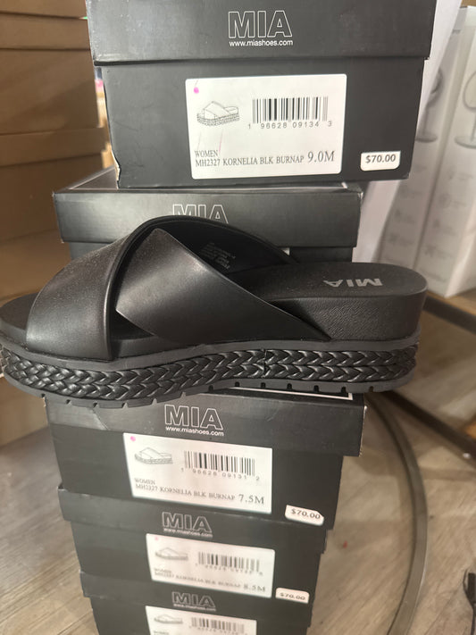 KORNELIA BLACK BURNAP WEDGE SANDALS - Pharm Favorites by Economy Pharmacy
