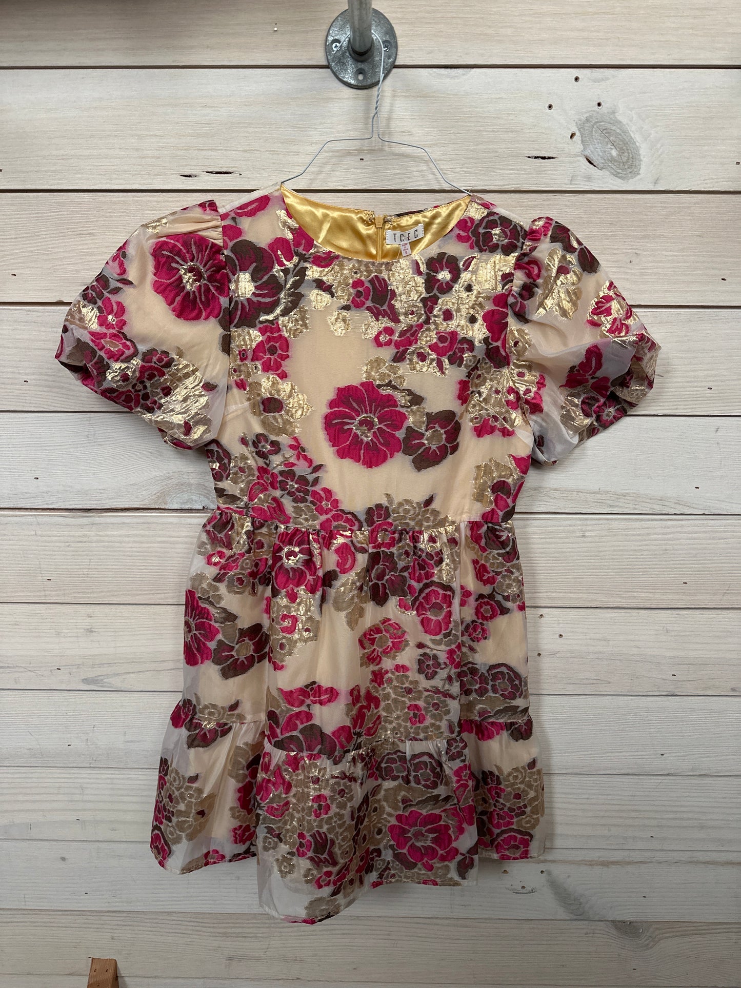 PINK/GOLD/BROWN FLORAL DETAIL DRESS