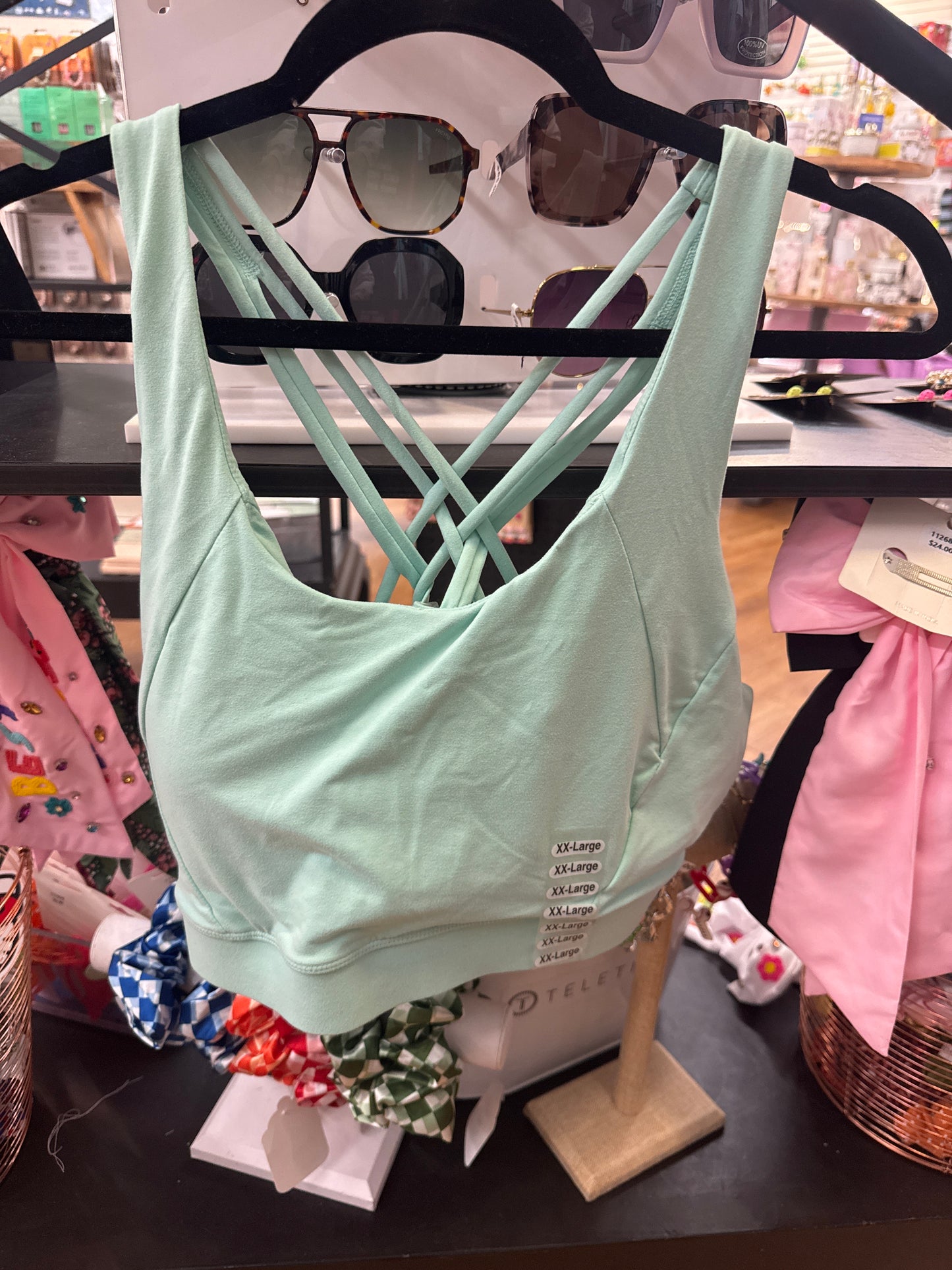 CRISSCROSS PADDED SPORTS BRA - MINT - 1XL